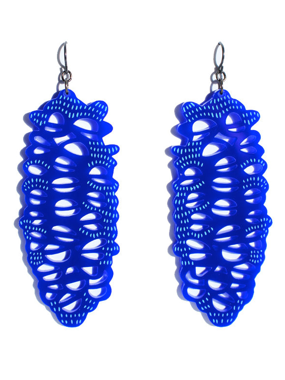 Banksia earrings-cutwork-etch-large-classic blue