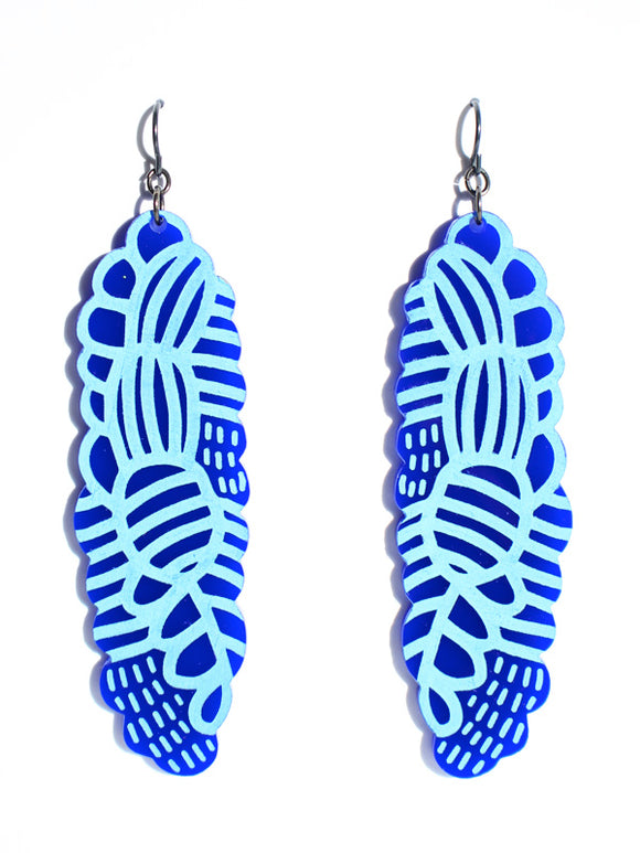 Grevillea earrings-etch-long-classic blue