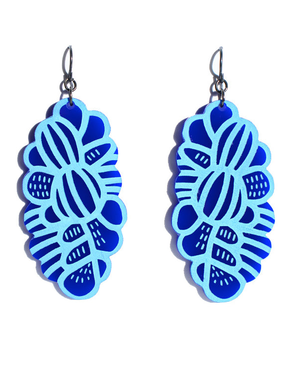 Grevillea earrings-etch-short-classic blue