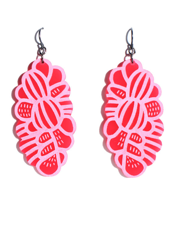 Grevillea earrings-etch-short-hot pink