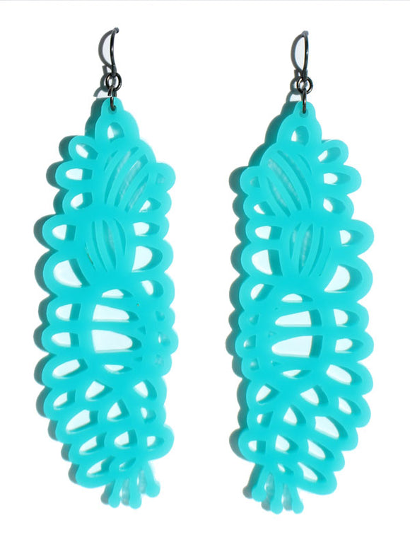 Grevillea earrings-cutwork-long-turquoise