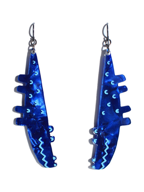 Croc earrings-mini-velvet blue pearl