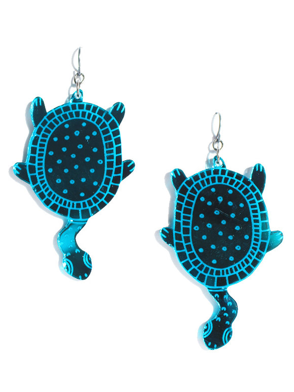 Turtle earrings-mini-teal mirror