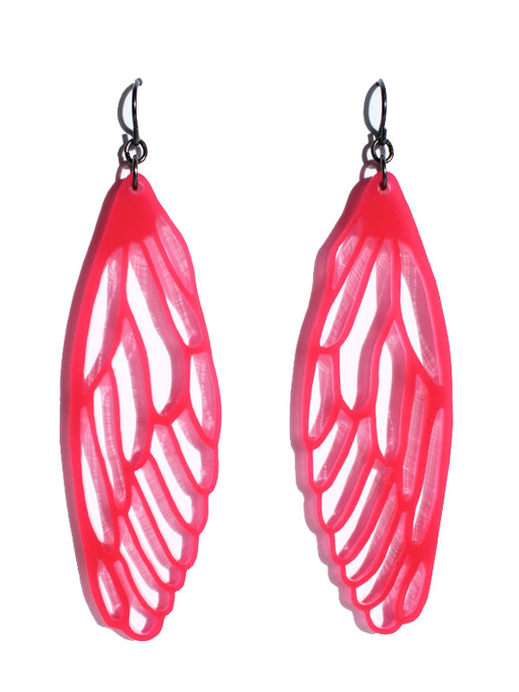 Wings earrings-cutwork-hot pink