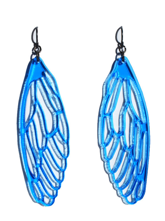 Wings earrings-cutwork-transparent blue